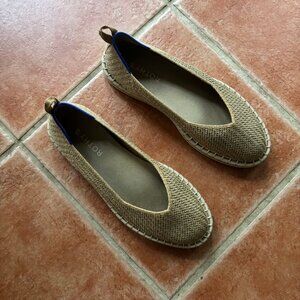 Rothy's Women's Espadrille Flats in Tan with Blue Trim